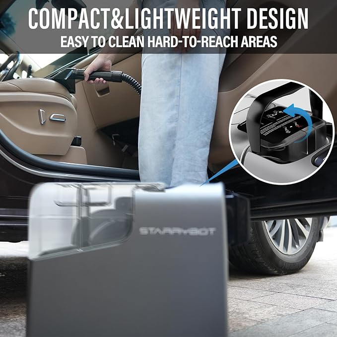 Starrybot Portable Carpet Cleaner Machine with Steam and Heating Techology,18Kpa Powerful Suction with Versatile Tools for Pets, Couch,Spot Cleaner for Stairs/Furniture/Rug(Gray)