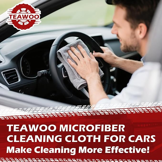 Microfiber Cleaning Cloths Bulk-15 Pack, Gray Microfiber Towels for Cars, Ultra Absorbent Microfiber Towel Weave Grime & Liquid for Streak-Free Mirror Shine - Car Washing Cloth, 12x12 inches