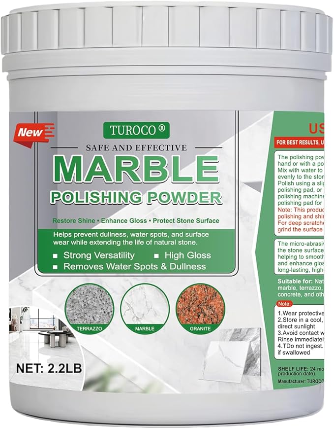 Marble Polishing Powder 2.2LB – Stone Cleaner, High Gloss Shine Restorer for Marble, Granite & Quartz – Removes Water Spots, Dullness & Surface Haze – Countertops, Floors & Bathrooms