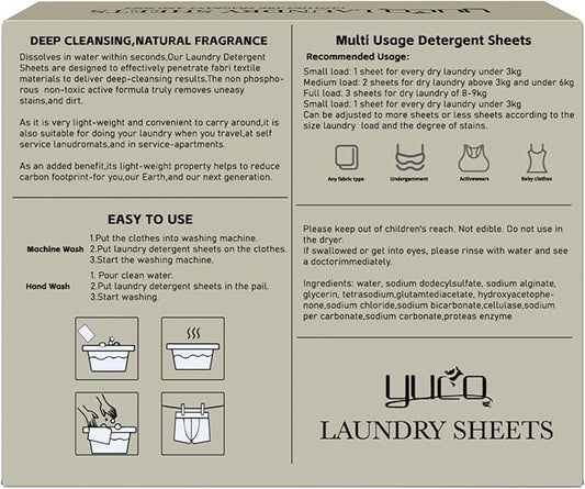 YUCO Laundry Detergent Sheets 160 Loads, Plastic Free Sheet No Plastic Jug Concentrated Eco Sheets Laundry Detergent Hypoallergenic Amber Sandalwood Scent Pack of 2