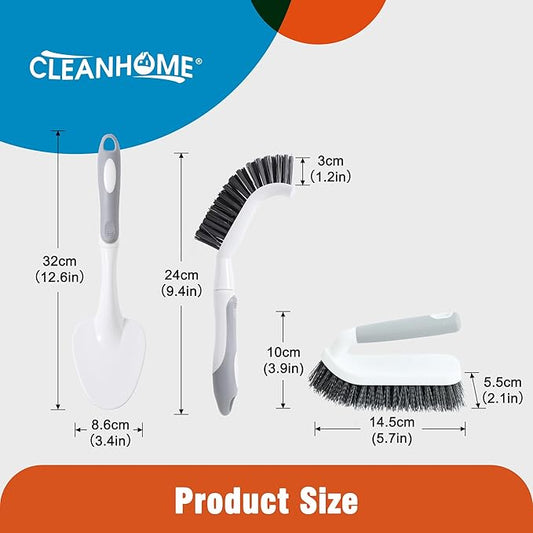 3 Pcs Scrub Brush,Multifunctional Cleaning Brush Set with Non-Slip Handle and Sturdy Bristles,Scrub Brushes for Cleaning Bathroom,Kitchen,Grout,Tile,Grey