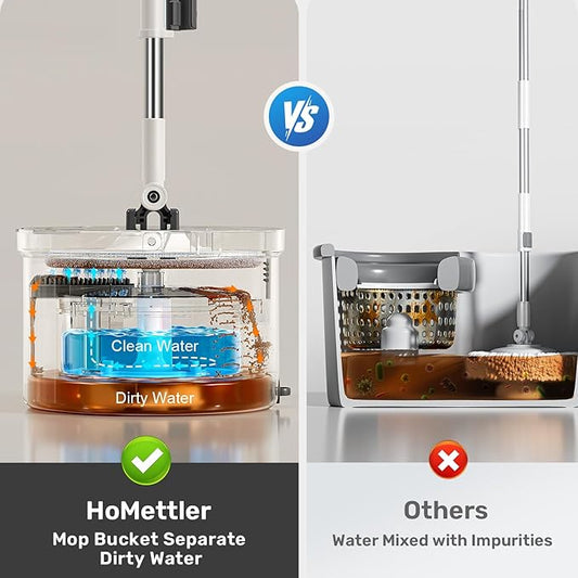 Mop and Bucket Set, Dual-Tank Clean/Dirty Water Separation, with Triangular Head & 4 Microfiber Pads for Deep-Cleaning Floors, Versatile Mops for Walls
