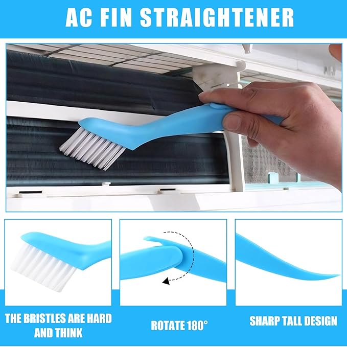 8 Pcs Air Conditioning Fin Cleaner Set HVAC Coil Cleaning Brush Condenser Fin Straightener Evaporator Coil Cleaner AC Comb Condenser Split Cleaning Kit Fridge Radiator Tool(Black,Threaded)