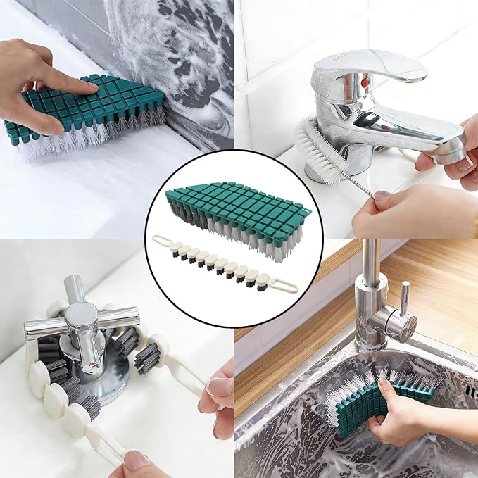 2 Pcs Green+White Bendable Scrub Brushs, Hard Bristle Cleaning Brush Non-Slip Grip Grout Brush, Deep Cleaning Tool for Kitchen Bathroom/Homeowners/Faucets Corners