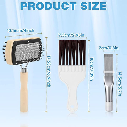CANIPHA 3Pcs Air Conditioner Condenser Fin Cleaning Brush Refrigerator Coil Cleaning Brush Supplies, Stainless Ac Coil Cleaner, Evaporator Coil Cleaner, Mini Split Cleaning Kit Fridge Cleaner Tool