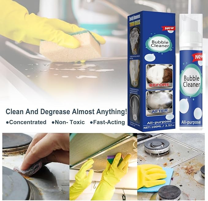 CROOT 2PCS Bubble Cleaner Foam,All-Purpose Bubble Cleaner Spray, Foam Cleaner All Purpose Heavy Duty, Kitchen Bubble Cleaner Spray with 2 Brush