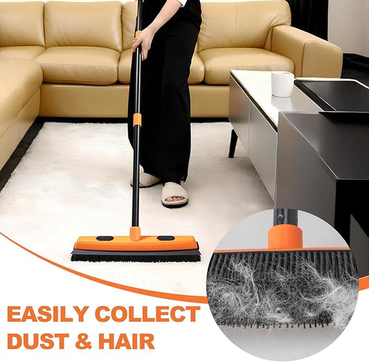 Rubber Broom and Carpet Rake for Pet Hair Removal, 49 Inch Three Section Stainless Steel Pole, Hair Removal Tool, Pet Broom and Rubber Putty, Suitable for Blankets, Hardwood Floors, Ceramic Tiles