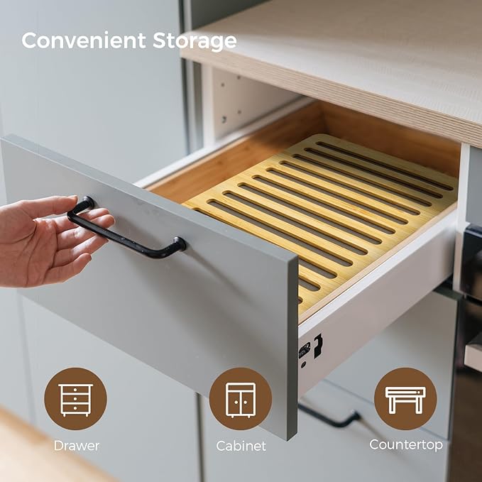 Wealone Stone Dish Drying Mat for Kitchen Counter, Fast Drying Diatomaceous Earth Stone Mat, Bamboo Foldable Case Design Pad Dish Rack, Water Absorbing Instant Dry Sink Rack for Dishes, Cups and More