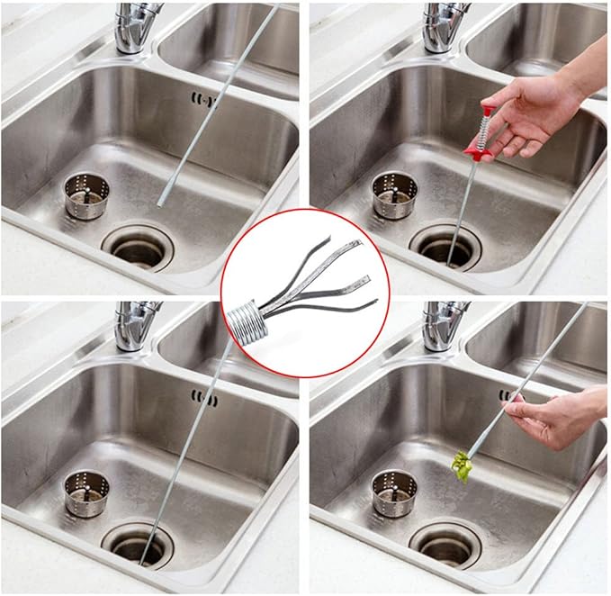 39inch Drain Clog Remover(x1), 20inch Drain Snake Hair Remover(x3)& Cleaning Brush(x1), 24inch Sewer Hair Catcher(x1),6 Pack Auger Cleaner Tool Set for Toilet, Kitchen Sink, Bathroom Tub, Sewer
