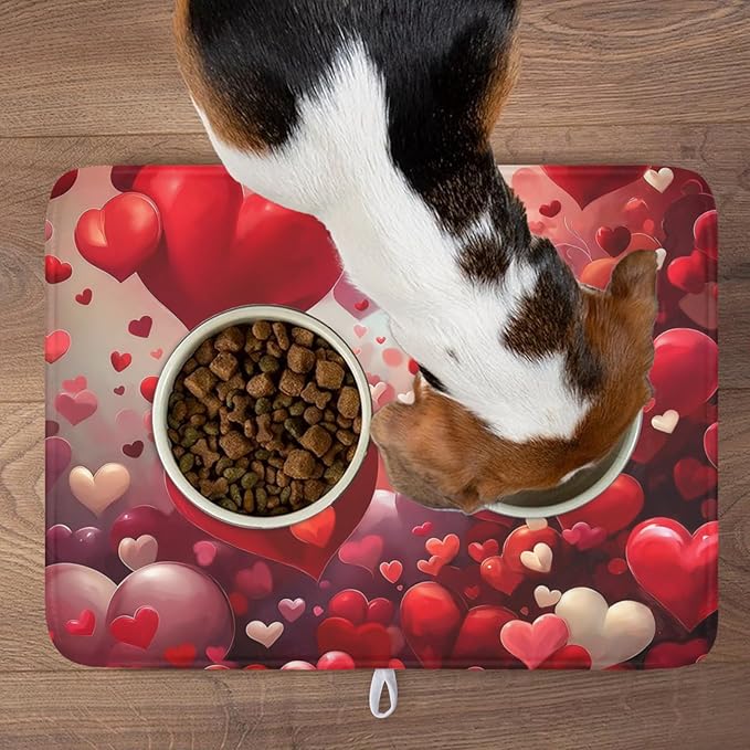 Valentines Day Dish Drying Mat for Kitchen Counter 24x18 Inch Red Heart Drying Mat with Absorbent Reversible Microfiber Holiday Love Dish Drainer Mats Rack Pad for Coffee Countertop Protector