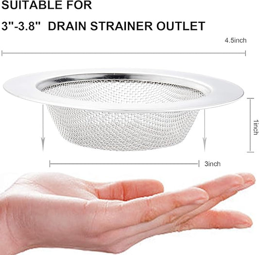 LASSHSWA 2 PCS Kitchen Sink Strainer Stainless Steel, Kitchen Sink Drain Strainer, Sink Strainers with Large Wide Rim 4.5" Diameter for Kitchen Sinks