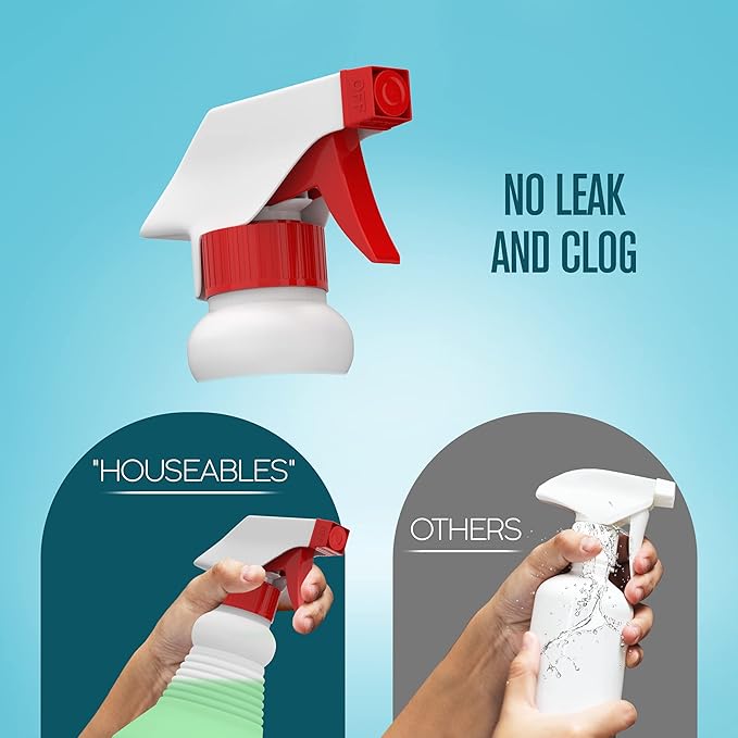 Houseables Spray Bottles, Empty Sprayer Bottle, Heavy Duty Cleaning Nozzle, 24oz, 3 Pack, Plastic, Industrial, Professional, Refillable, for Water, Alcohol, Bleach, Detailing, All-Purpose Cleaner