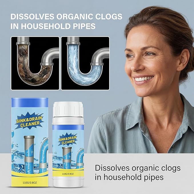 2PCS Sink and Drain Cleaner Powder for Kitchen and Bathroom Sinks Shower Tub - Drain Clog Remover Unclogging Cleaner for Daily Cleaning (4)