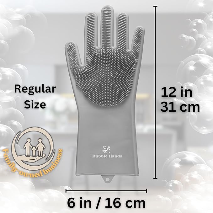 Dog Washing Gloves with Bristle Scrubbers, Reusable Silicone Gloves Ideal for Pet Bathing, Massaging & Grooming (Gray)