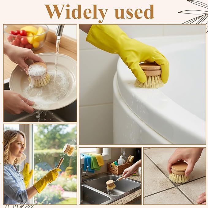 10 Pcs Bamboo Dish Brush Replacement Heads Wooden Washing Up-Brush Heads Bamboo Dish Scrubber Brush Kitchen Wood-Dish Scrubbers Washing Up Brush-Heads for Cleaning Kitchen Utensils