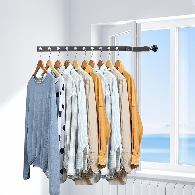 Clamp-on Clothes Drying Rack, No-Drill Foldable Laundry Drying Rack Clothing Wall Mounted, Indoor Outdoor Strong Load-Bearing Steel Laundry Hanger Dryer Rack for Balcony Window, 1 Pack