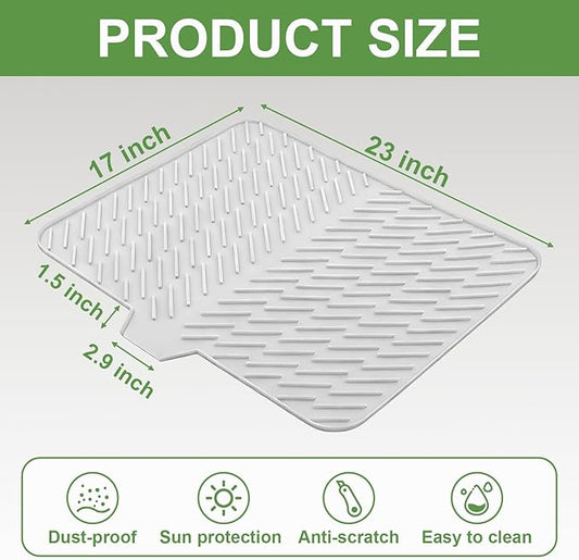Silicone Drying Mat, 23"X17" With Built-in Drain Lip,Heat-Resistant,Eco-friendly,Hygienic Drying Pad,Leak-Proof and Non-Slip,Silicone Dish Drying Mat for Kitchen Counter or Sink(White 23X17)
