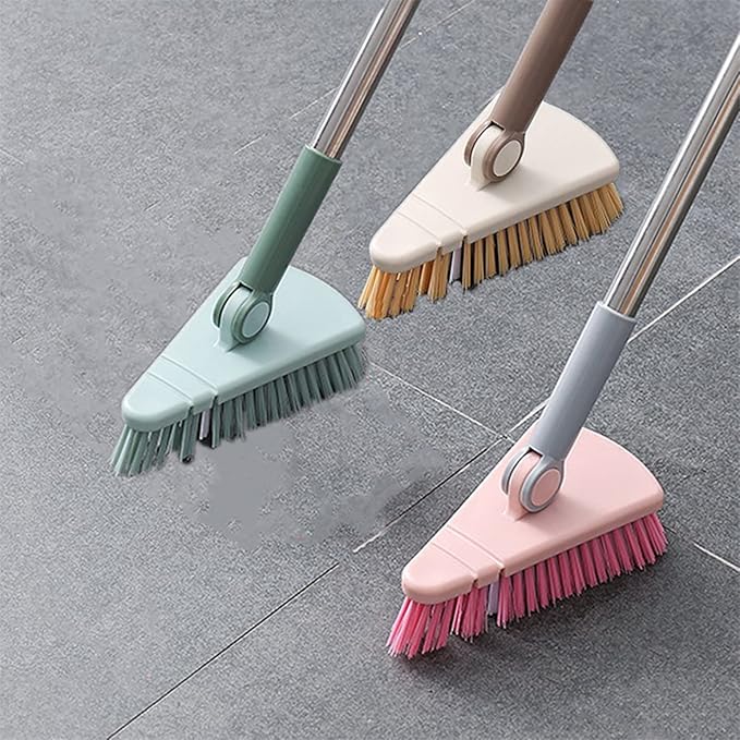 Cleaning Brush with Long Handle Floor Scrubbers for Tub Tile Cleaning Supplies Scrub Brush for Bathroom Bathtub Toilet Floor Kitchen Apartment Essentials forfor Women Men (Khaki)