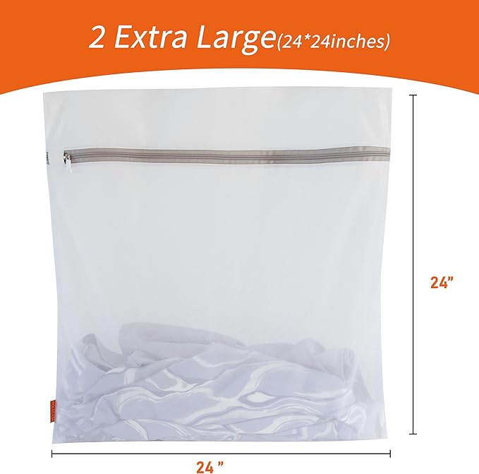 Polecasa 2Pcs 24 x 24 Inches Extra Durable Mesh Laundry Bags with Sturdy Zipper for Delicates, Laundry Room Essentials for College, Dorm(2 X-Large)