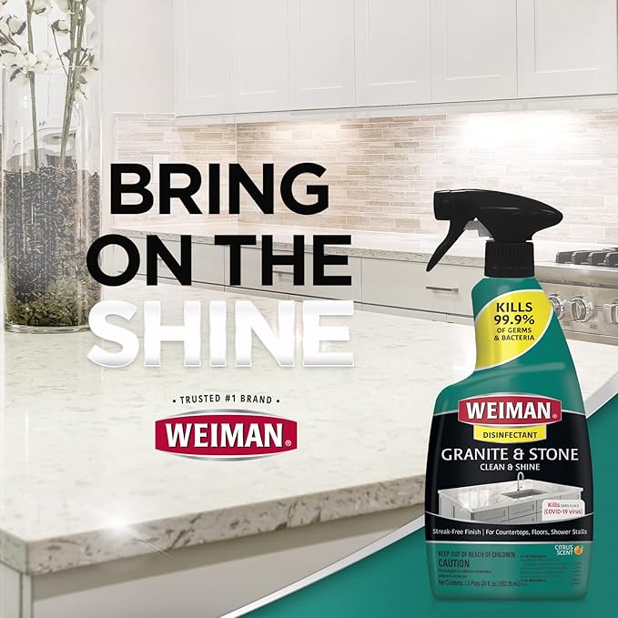 Weiman Disinfectant Granite Daily Clean & Shine - (2 Pack) Safely Clean Disinfect and Shine Granite Marble Soapstone Quartz Quartzite Slate Limestone Corian Laminate Tile Countertop