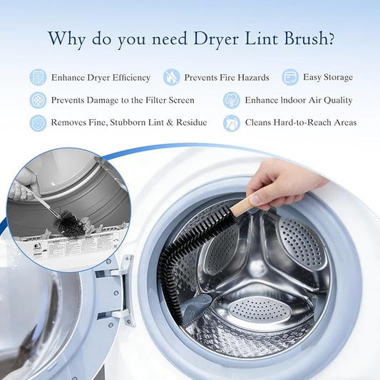 16.5" Dryer Vent Cleaner Kit with 3 Wool Dryer Balls | Lint Remover Tool for Fire Prevention & Faster Drying | Reusable Pet Hair Brush for Dryer Duct Maintenance | Laundry Care Essential