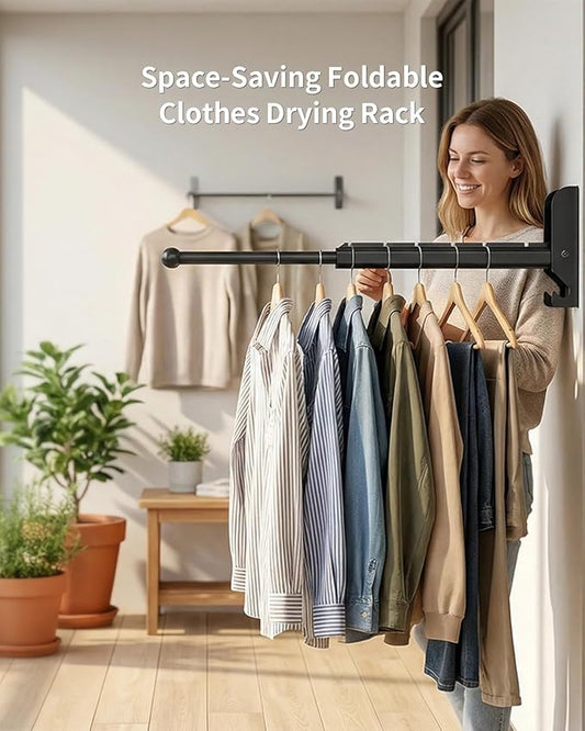 Wall Mounted Drying Rack 13" Foldable Clothes Hanger Black Pull-Out Clothes Drying Rod for Laundry, Closets, Rntryway (1, 13" Black)