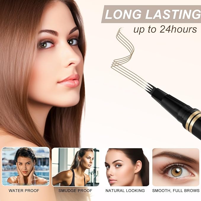 Microblading Eyebrow Pen Kit - Waterproof Brow Makeup Set with Eyebrow Pencil, Eyebrow Gel Clear, Eyeliner, Dual-ended Eyebrow Brush, Natural Looking Brows with Long-Lasting All-Day Hold - Taupe