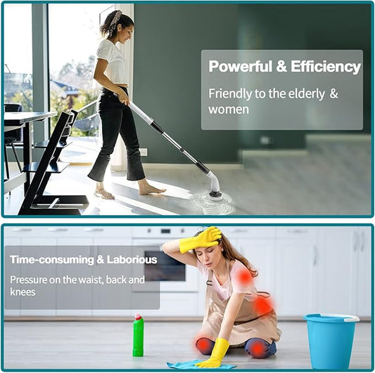 Electric Spin Scrubber LA1 Pro,with 4 Replaceable Brush Heads,Cordless Spin Scrubber and Adjustable Size Extension Handle Power Full Cleaning Brush for Bathroom Floor