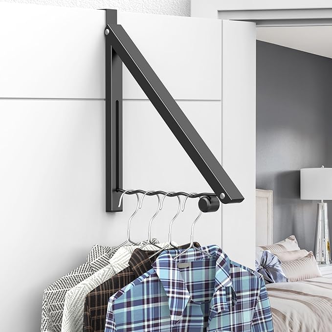 Hleelomi Clothes Drying Rack for Laundry Room Organization,Foldable Over The Door Drying Racks for Saving Space, Black 1 Pack