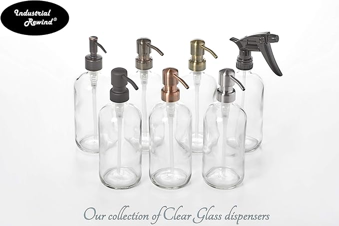 Clear Glass Soap Dispenser, Stainless Pump and Non Slip Coaster/Countertop Protector - 8oz Soap Bottle or Lotion Bottle