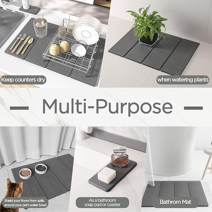 2PCS Stone Drying Mat for Kitchen Counter, Stone Dish Drying Mat - Diatomite Water Absorbing Drying Stone for Kitchen Counter Mat, Quick Dry Stone Mat Kitchen for Cups Dishes Bottles.