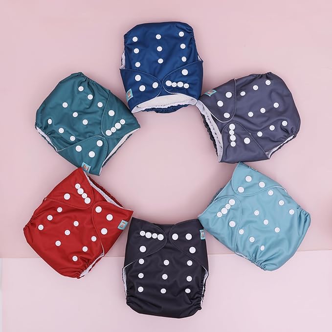 ALVABABY Baby Cloth Diaper 6 Pack with 12 Inserts One Size Cloth Diaper Covers Adjustable Washable Reusable for Baby Girls and Boys