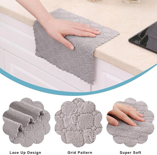 Homaxy 12 Pack Kitchen Dish Cloths (10 x 10 Inches, Grey), Super Soft and Absorbent Coral Velvet Dish Towels, Nonstick Oil Fast Drying Microfiber Cleaning Cloth, No Lint Household Dishcloths