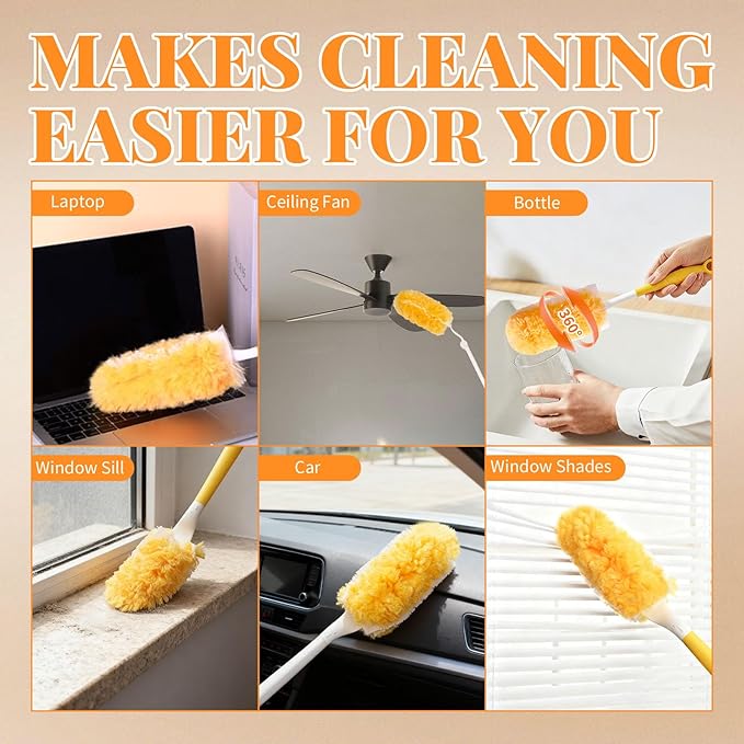 Duster Refill for Swiffer Duster, 50 Count Disposable Dusters Kit for Cleaning Dusting Furniture Blind Ceiling Fan, Multi Surface 360 Feather Duster + 3FT Extended Handle + Short Handle