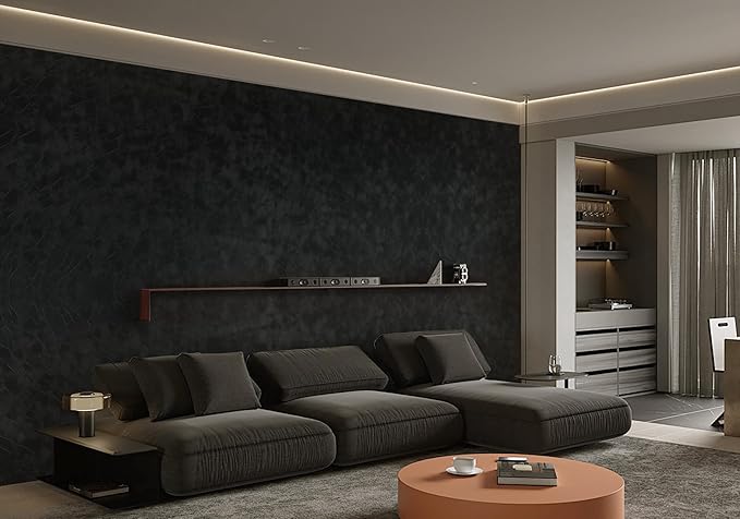 Yasinet Peel and Stick Wallpaper Black Removable Wallpaper Modern Black Contact Paper Dark Thicken Self Adhesive Textured Wall Paper for Cabinets Badroom Waterproof Vinyl 196.8"x 15.7"