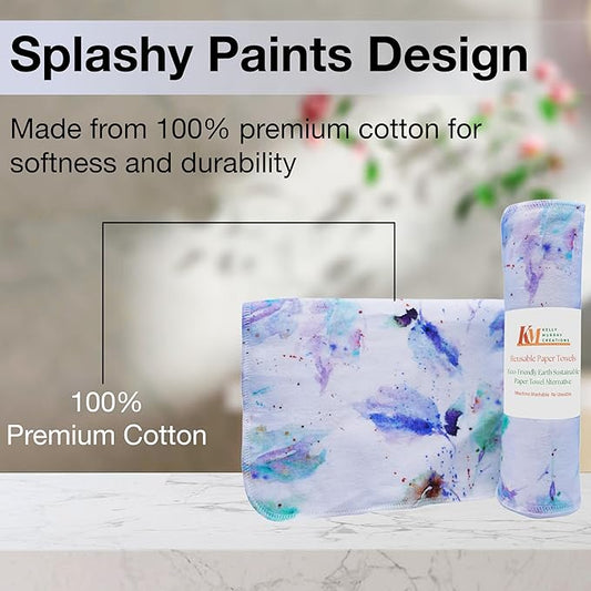 Pack of 10 Reusable Paper Towels | 10x10 Inch Cotton Towels | Kitchen Utensils Print | Eco Friendly, Washable, Quick Drying | Sustainable Cleaning Cloths | Splashy