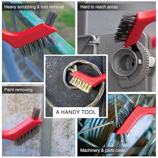 5 Pieces Cleaning Brush Set,Toilet Floor Brush Bathroom Tiles No Dead Corners Hard Bristles Floor Crevice Brush Kitchen Cleaning Metal Brass/Stainless Steel/Nylon Brushes (Red Black+3 Mixed Color)