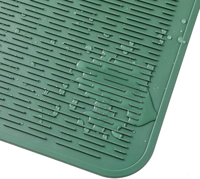 MicoYang Silicone Dish Drying Mat for Multiple Usage,Easy clean,Eco-friendly,Heat-resistant Silicone Mat for Kitchen Counter or Sink,Refrigerator or Drawer Liner Green XL 18 inches x 16 inches