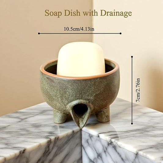Soap Dish with Drainage,Ceramic Self Draining bar Soap Holder for Shower,Bathroom,Sink,Kitchen and Countertop,Keeps Bars Dry& Lasts Longer,Avocado Green