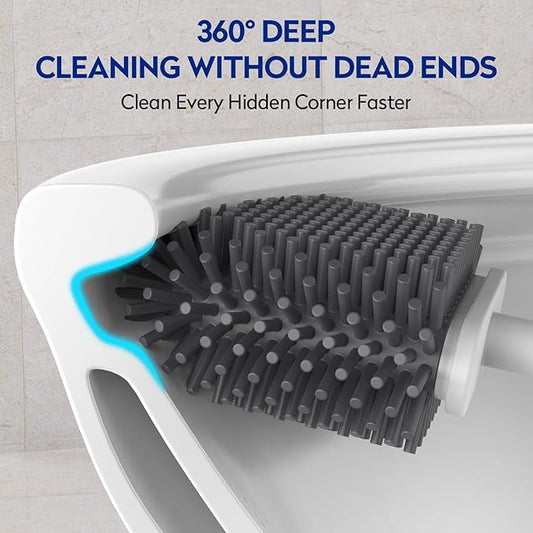 Toilet Bowl Cleaning Set - Silicone Brush with Holder, Deep Cleaning Scrubber - Light Gray