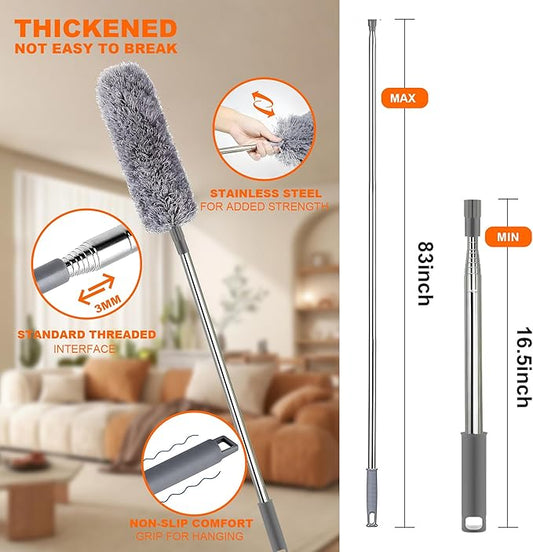 Professional Microfibre Dusters for Cleaning | Duster with Extension 100" | Cobweb Remover Duster Kit with 4 Washable Heads | Bendable Feather Duster for High Ceilings,Fans & Hard-to-Reach Areas,9PCS