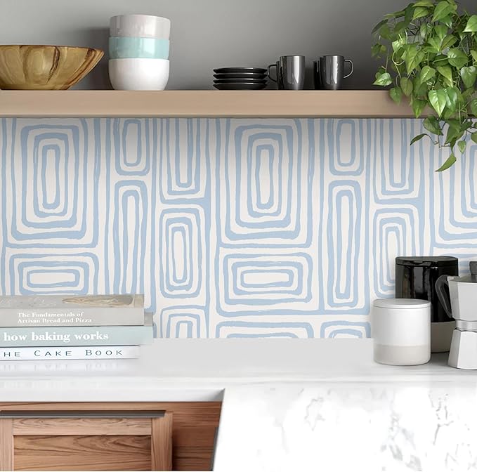 GloryTik Peel and Stick Wallpaper Blue and White Contact Paper Modern Geometric Self-Adhesive Removable Waterproof Wall Paper for Bedroom Bathroom Cabinets Kids Room Vinyl Roll 16.14"x197"
