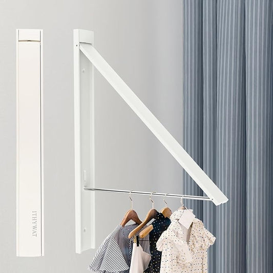Retractable Clothes Drying Rack,Space Saver Wall Mounted Folding Hanger for Laundry Room, Closet Storage Organization, Easy Installation Aluminum Dryer White