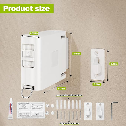 13.9 ft TPU Retractable Clothesline for Indoor & Outdoor – Heavy‑Duty Windproof Wall‑Mounted Drying Line with Separate Hanging Holes for Faster Drying, Ideal for Home, Balcony & Garden