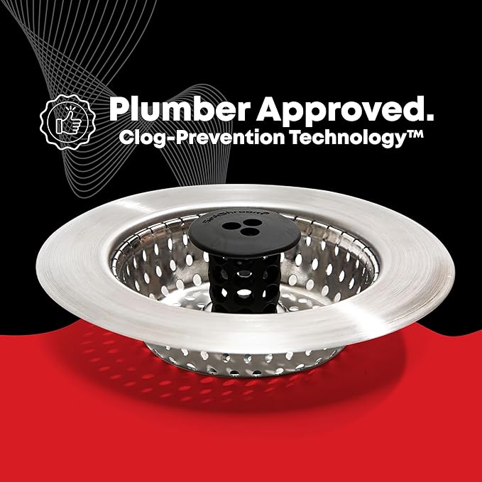 Kitchen SinkShroom Revolutionary Clog-Free Stainless Steel Sink Strainer, Black, 1-(Pack)