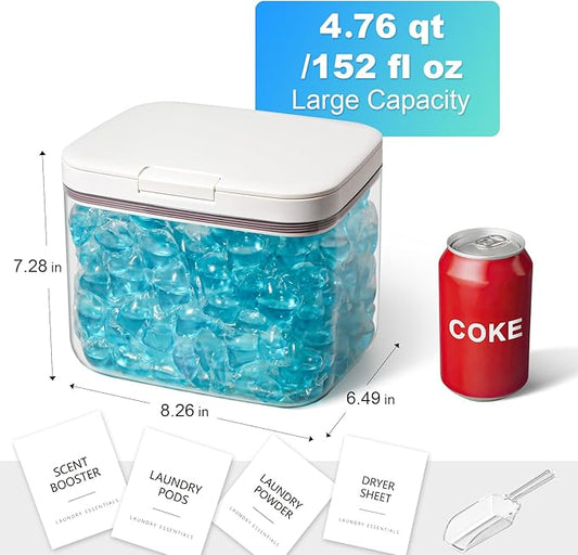 Laundry Pods Container, 1 Pack 4.76 qt. / 152 fl oz Powder Holder Dispenser for Laundry Room Organization Decor, Plastic Pod Beads Detergent Containers for Storage