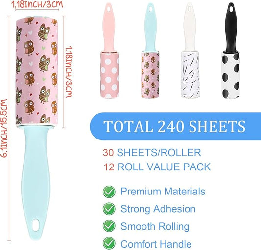 Hushee 12 Pcs Mini Lint Rollers for Pet Travel Size Clothes Roller Hair Lint Removers Sticky Tool for Clothes, Gift Bags, Pet Hair Removal