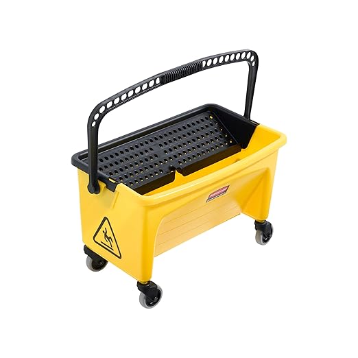 Rubbermaid Commercial Products HYGEN Microfiber Mop Bucket with Press Wringer, 26", Yellow, for Janitorial/Professional Cleaners and Heavy-Duty Industrial Mopping/Wringing/Cleaning