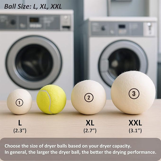Wool Dryer Balls Laundry, L(2.3") 12 Pack, Premium Fabric Softener Ball, Reusable, Anti Static, Chemical Free Natural Wool Balls for Dryer, Laundry Dryer Balls – 100% New Zealand Wool
