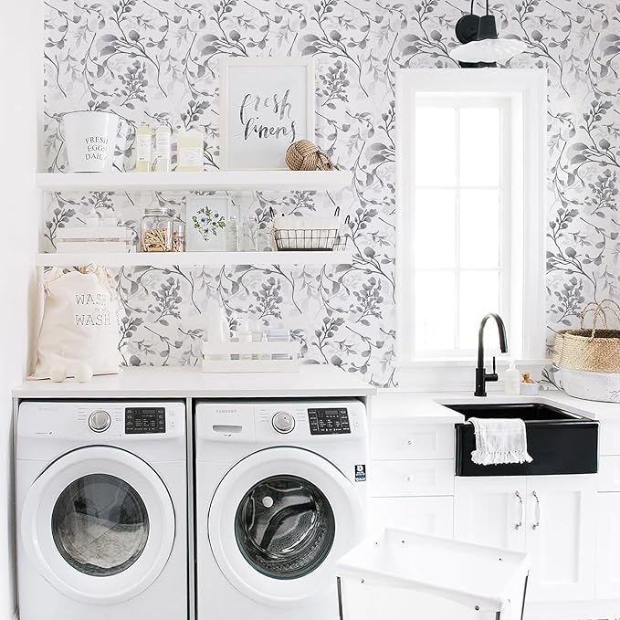 Orainege Gray Floral Peel and Stick Wallpaper Floral Contact Paper 17.7 in ×590.5 in Peel and Stick Wall Paper for Bathroom Removable Wallpaper Self Adhesive Waterproof
